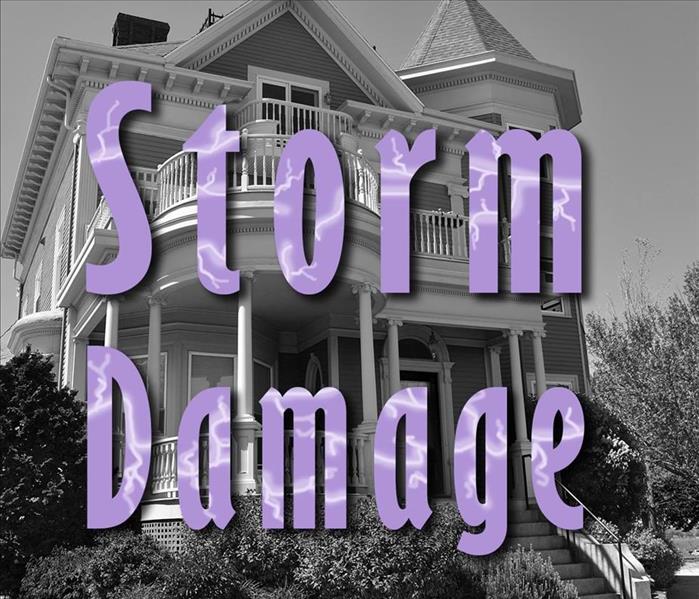 Text saying "Storm damage" over image of house